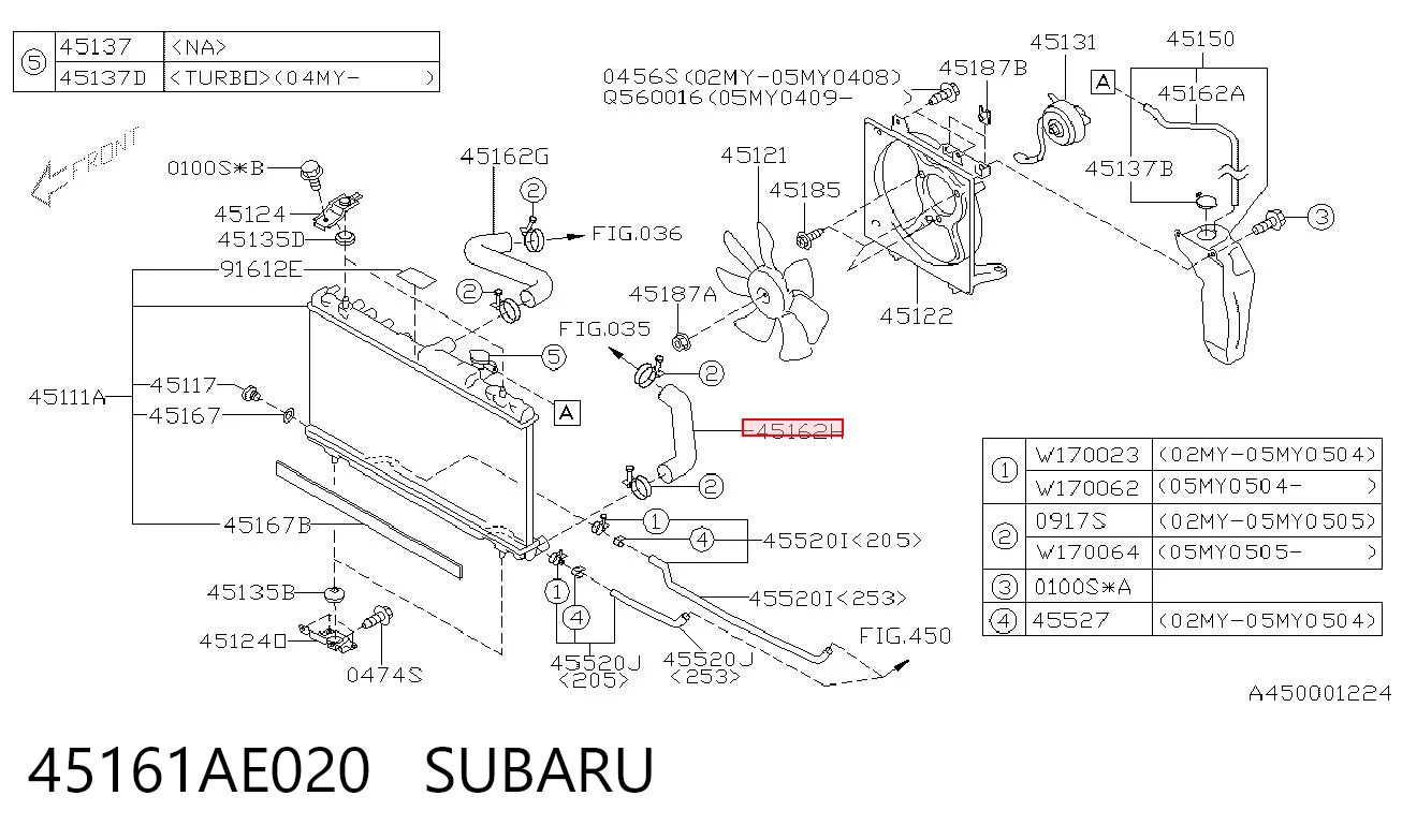 45161AE020 Subaru Шланг/патрубок радіатора охолодження, нижній