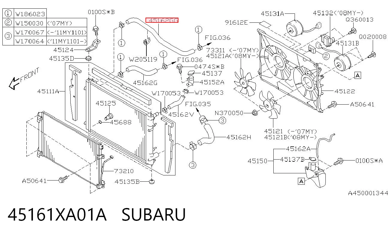 45161XA01A Subaru Патрубок системи охолодження