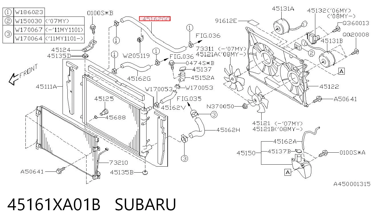 45161XA01B Subaru Патрубок системи охолодження