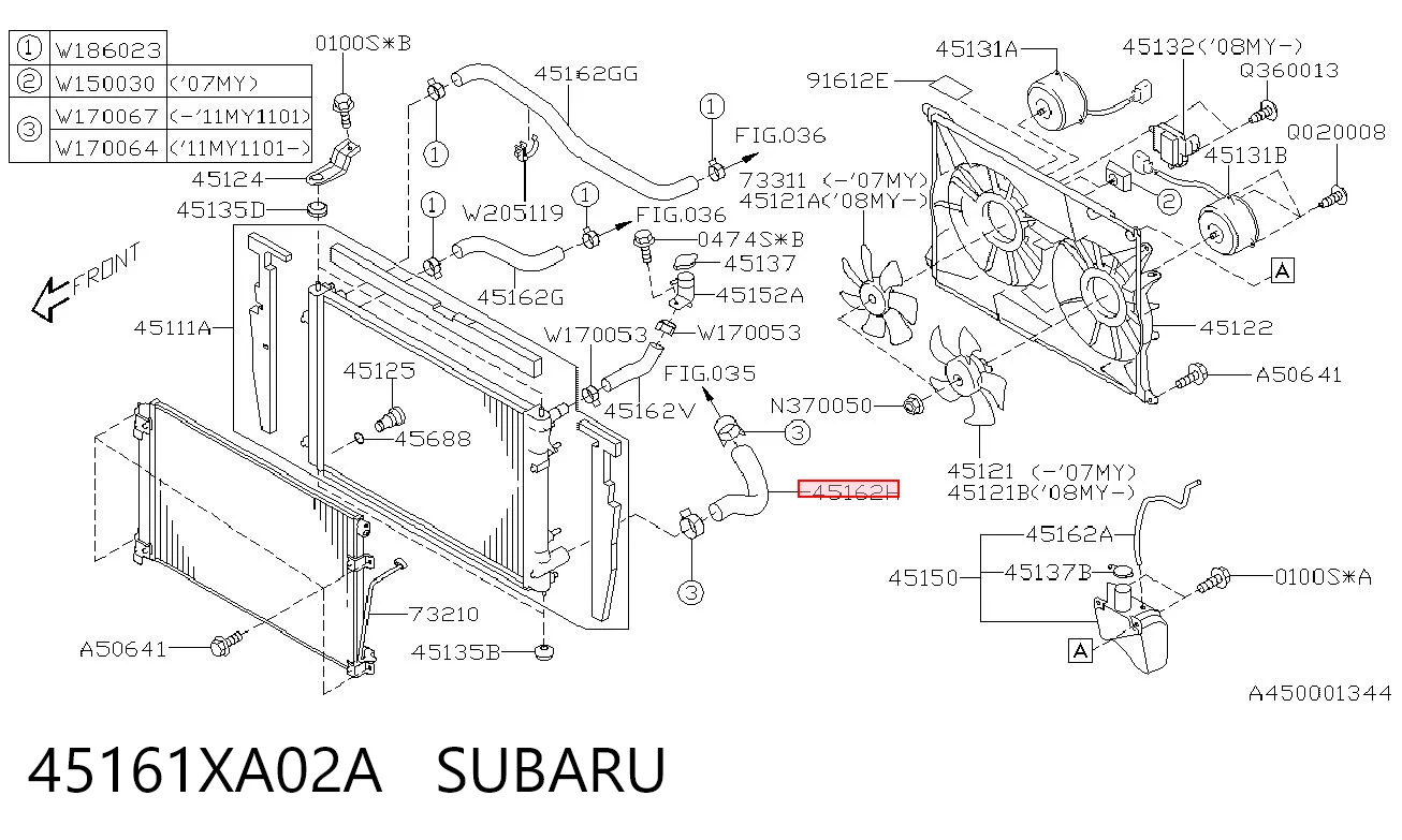 45161XA02A Subaru Шланг/патрубок радіатора охолодження, нижній