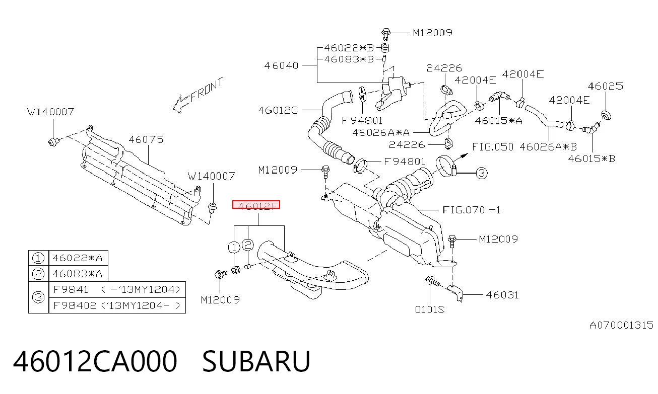46012CA000 Subaru Повітрозабірник повітряного фільтра