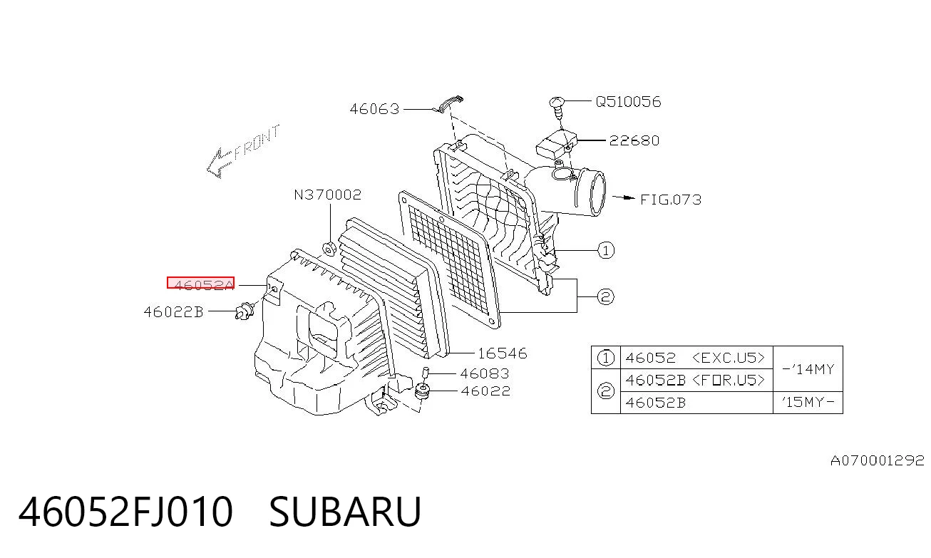 46052FJ010 Subaru Корпус повітряного фільтра, нижня частина