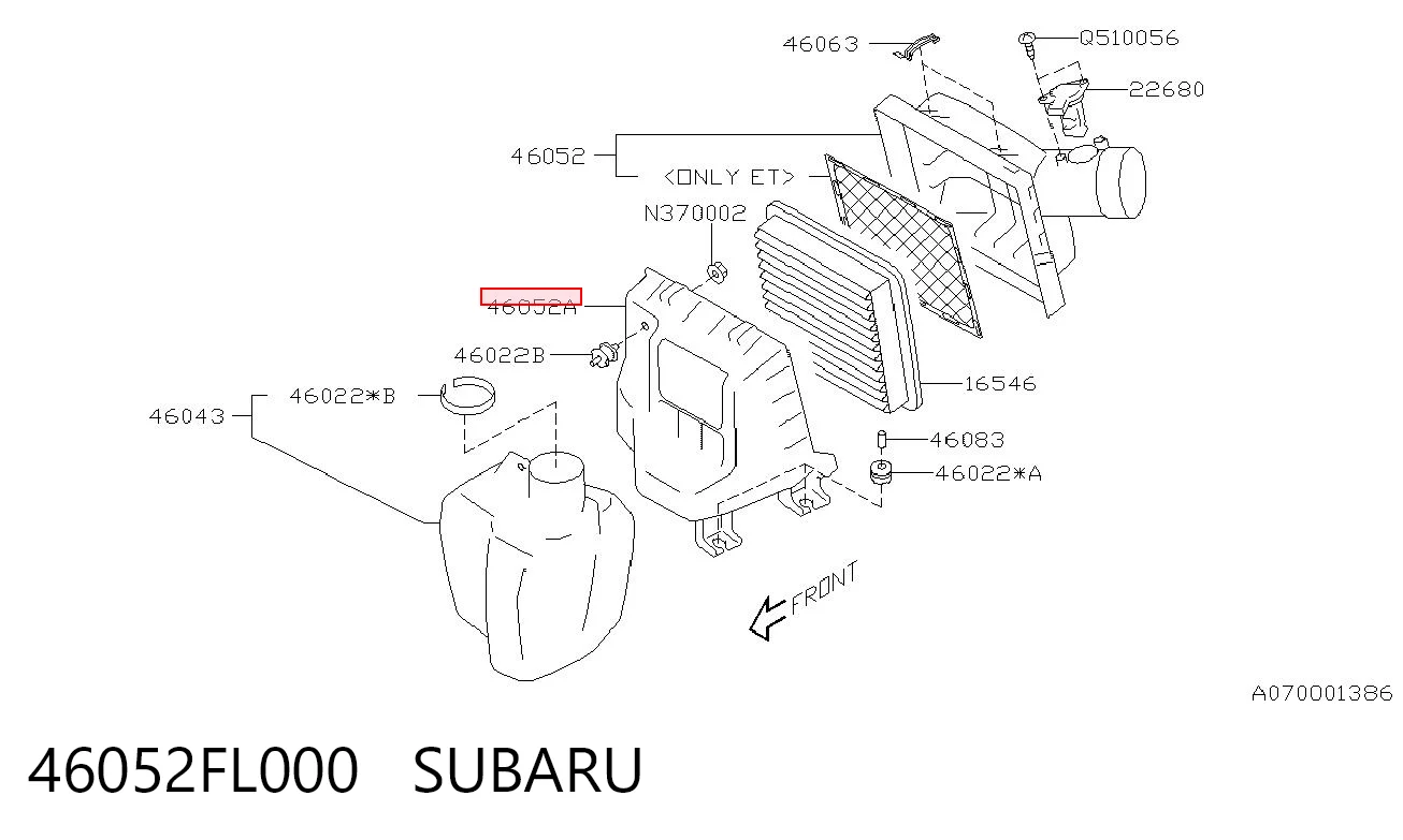 46052FL000 Subaru Корпус повітряного фільтра, нижня частина
