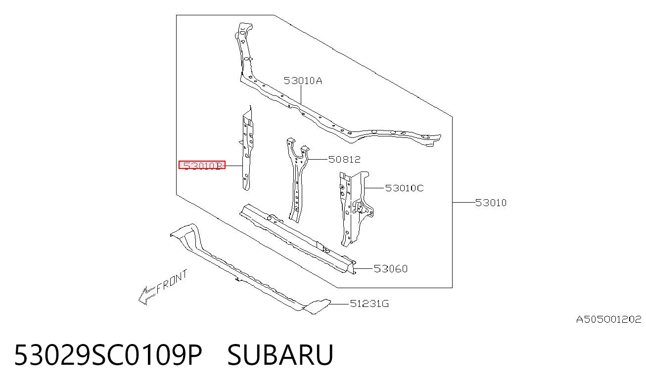53029SC0109P Subaru Супорт радіатора правий/монтажна панель кріплення фар