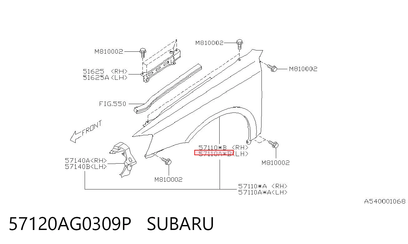Переднє ліве крило на Subaru Outback III B13, BP