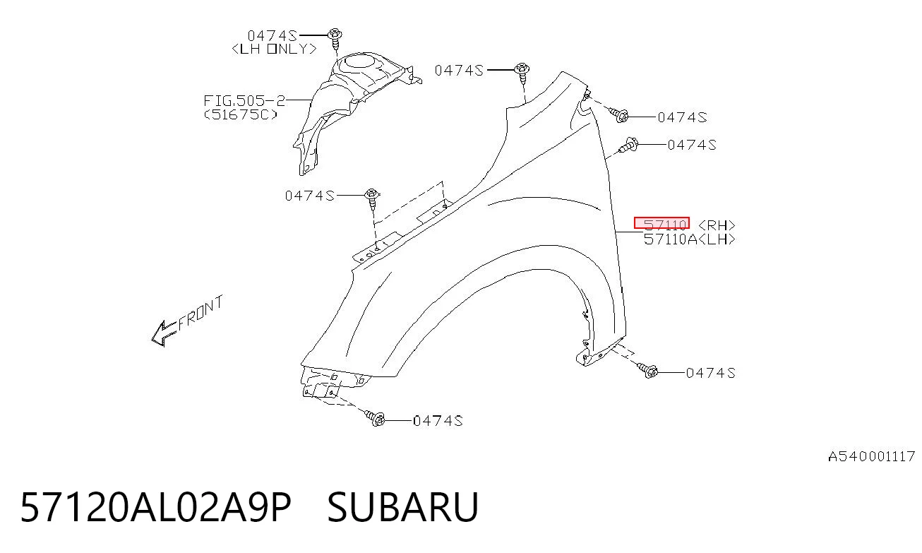 57120AL02A9P Subaru Крило праве заднє
