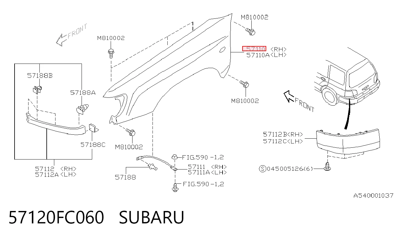 Крило переднє праве Subaru Forester I позашляховик (S10, SF) (1997 - 2002) ціна, від 99.91 USD
