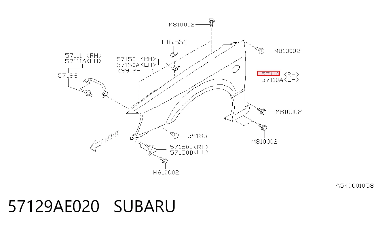 Крило переднє праве Subaru Outback II універсал (B12, BE, BH) (1998 - 2003) ціна, від 154.59 USD
