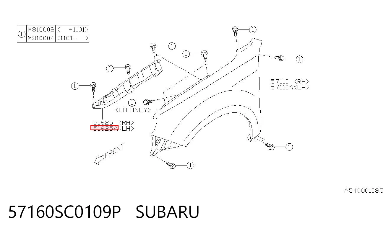57160SC0109P Subaru Кронштейн кріплення крила переднього лівого, передній