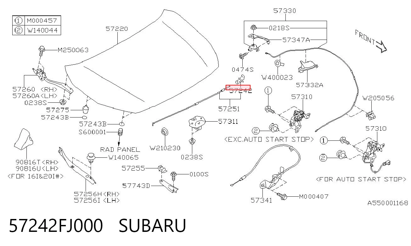 57242FJ000 Subaru Фіксатор підпори капота