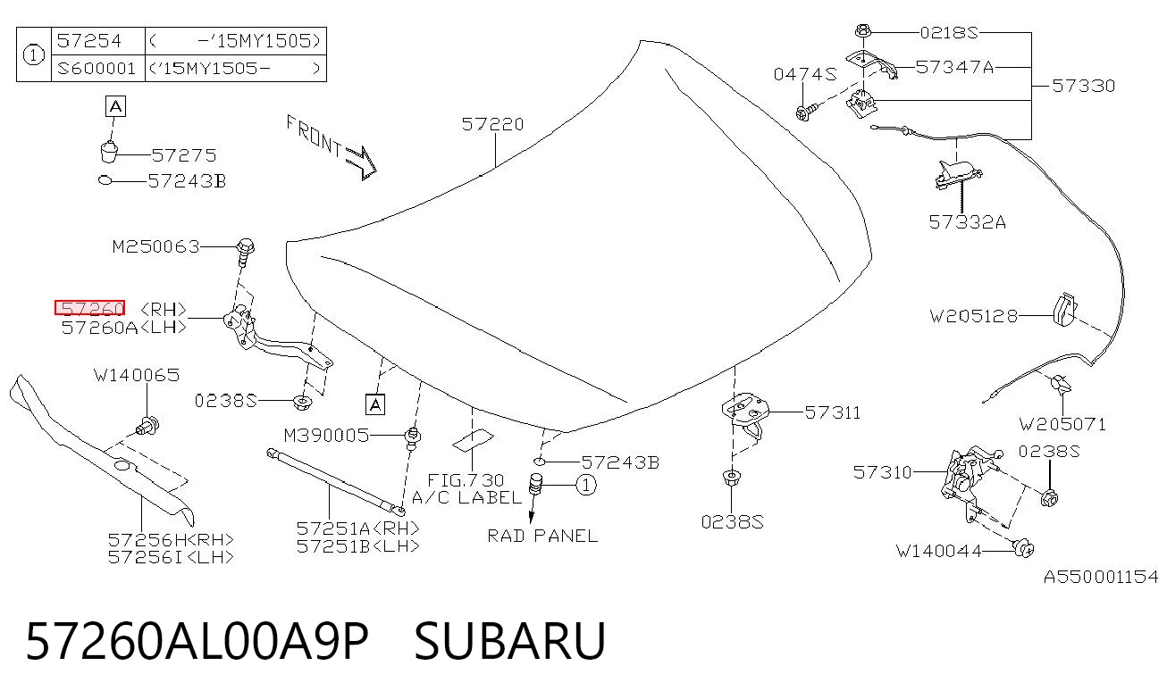 57260AL00A9P Subaru Завіс капота, правий