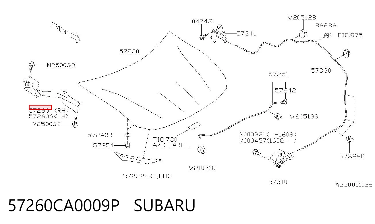 57260CA0009P Subaru Петля капота, права