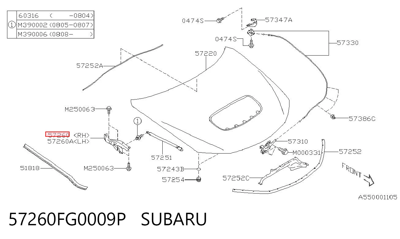 57260FG0009P Subaru Петля капота, права