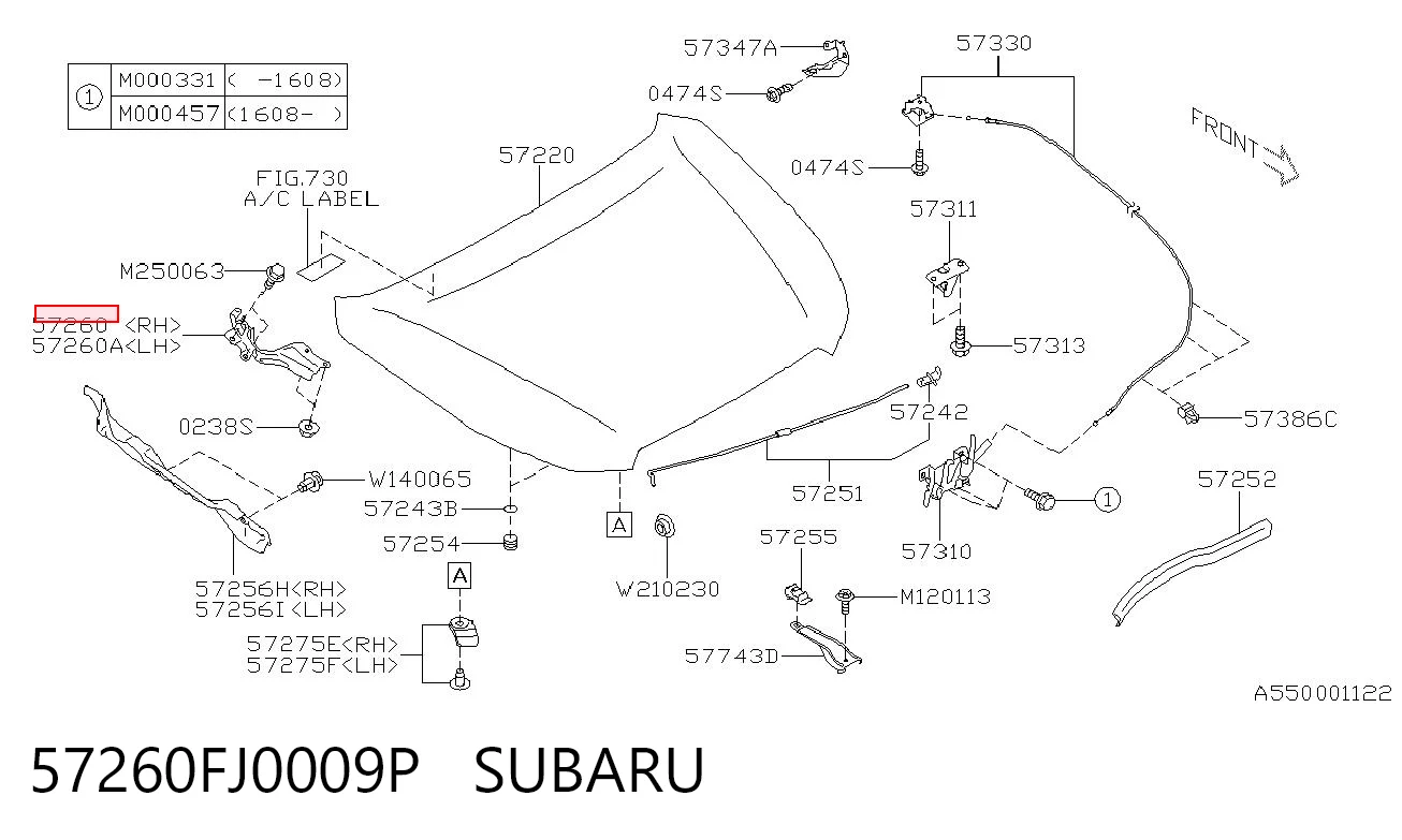 57260FJ0009P Subaru Петля капота, права