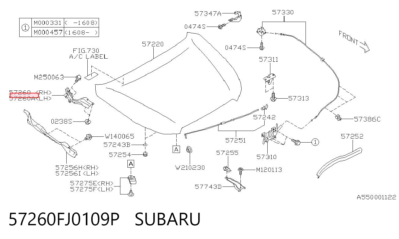 57260FJ0109P Subaru Завіса капота ліва