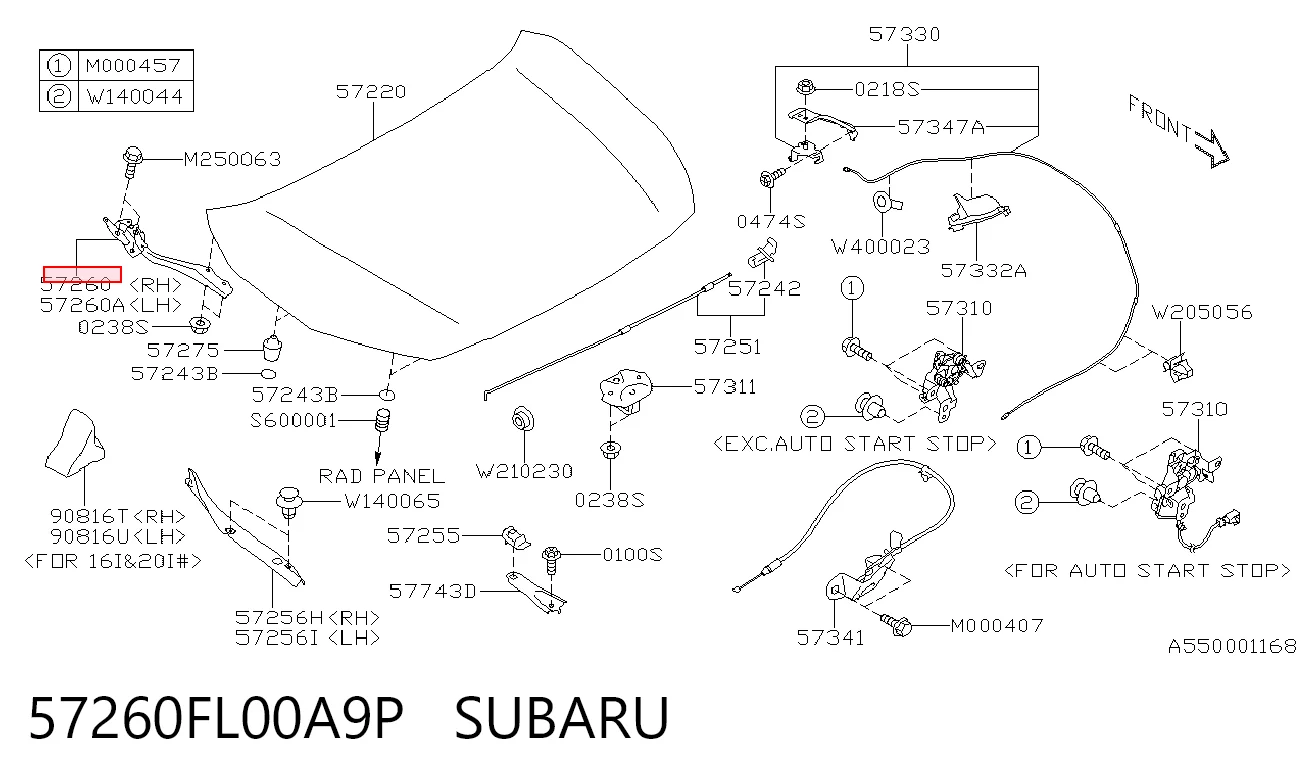 57260FL00A9P Subaru Завіс капота, правий