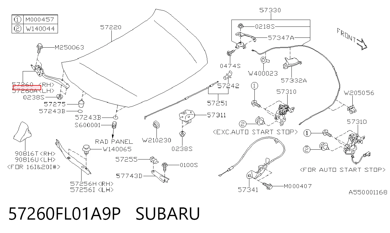 Петля капота, ліва Subaru 57260FL01A9P ціна, від 20.70 USD