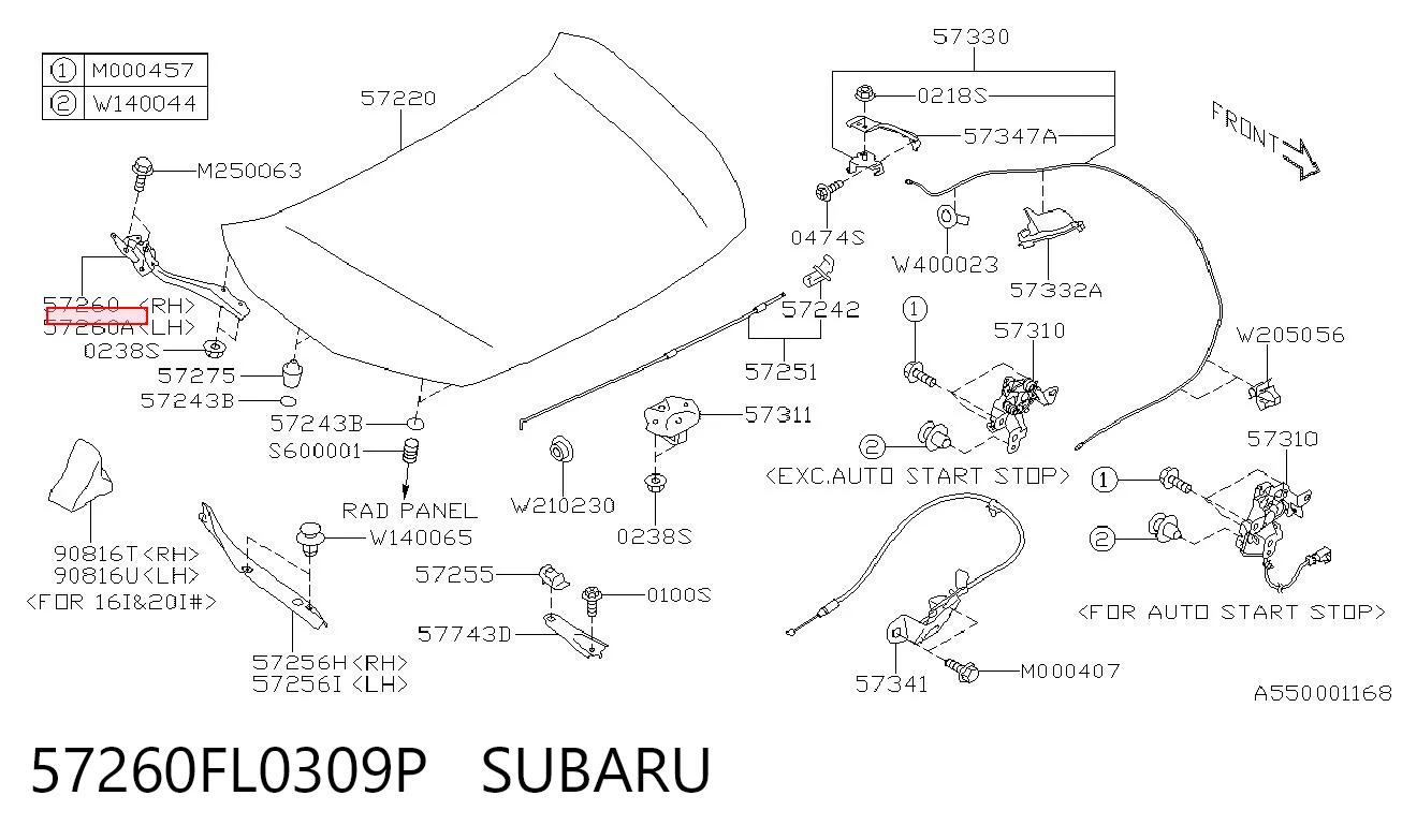 57260FL0309P Subaru Завіса капота ліва