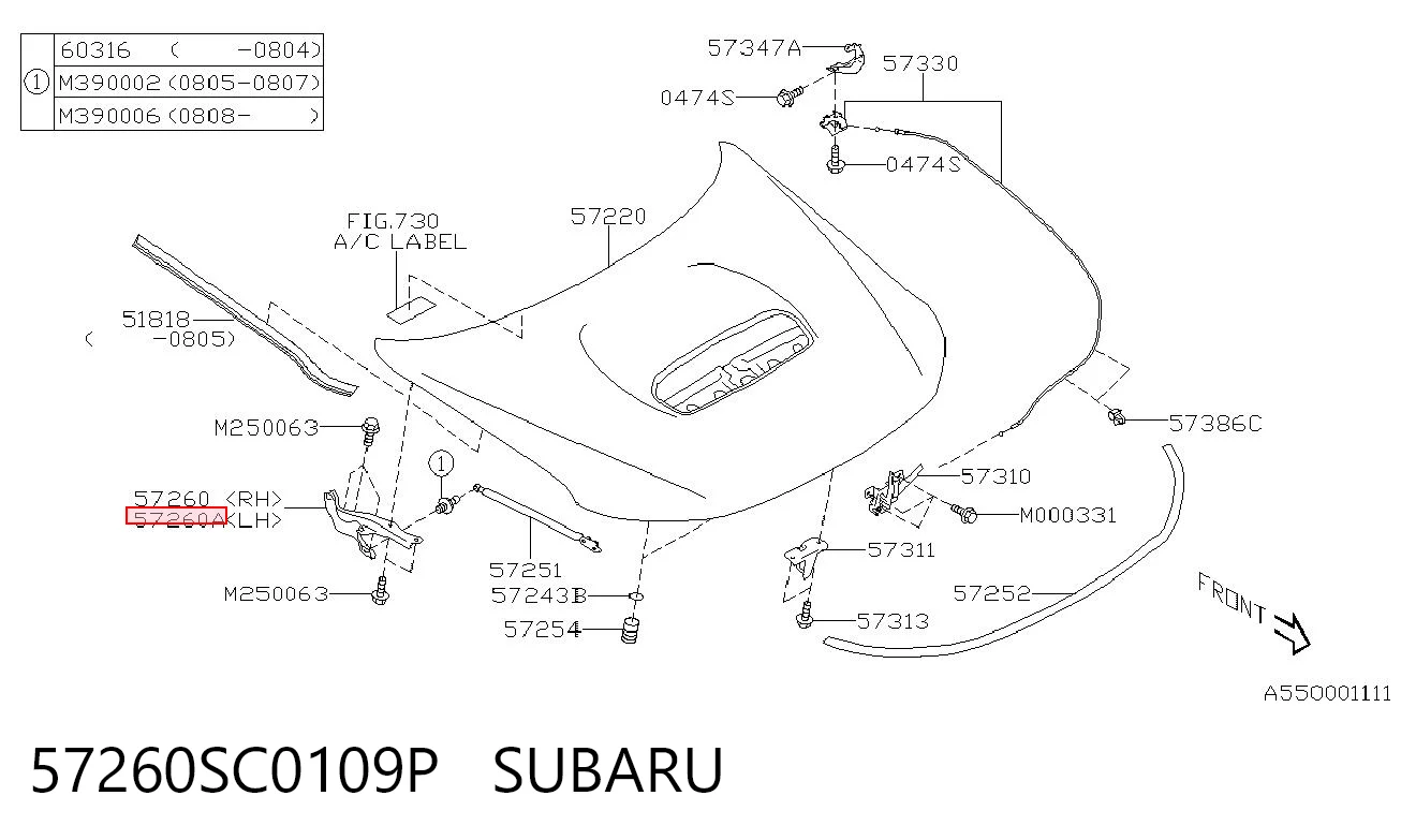 57260SC0109P Subaru Завіс капота, лівий