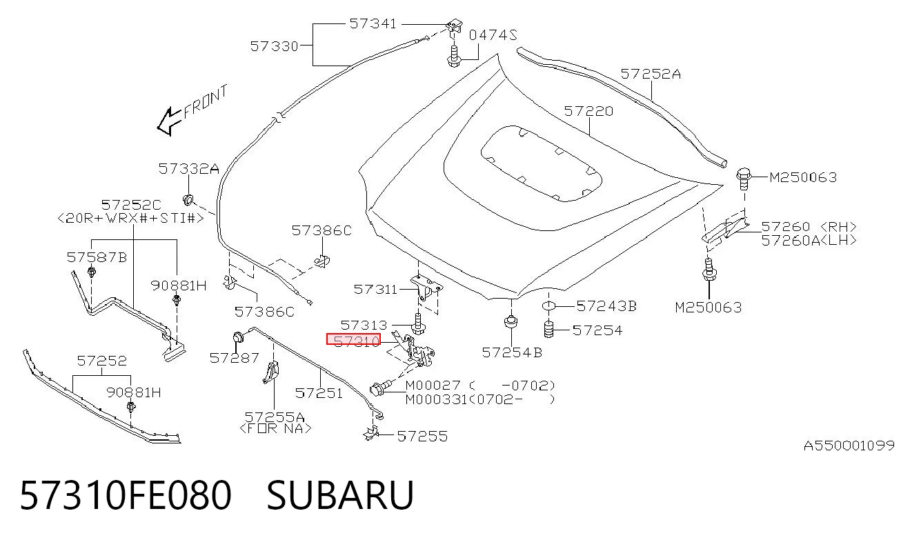 57310FE080 Subaru Запор капота (замок і привід замка капота)