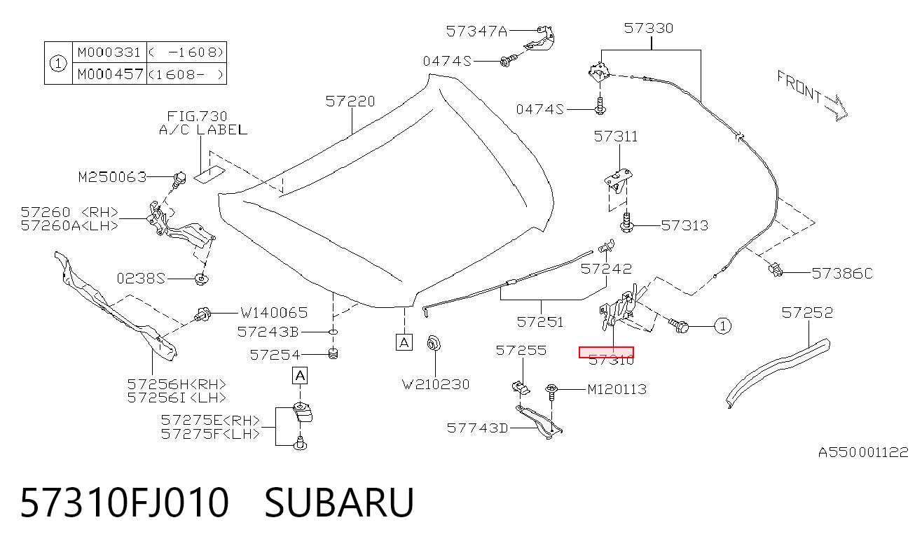 57310FJ010 Subaru Запор капота (замок і привід замка капота)