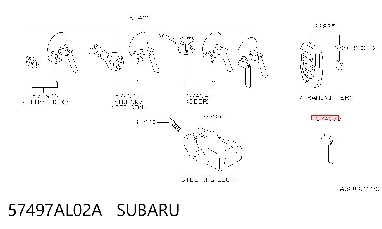 57497AL02A Subaru Заготівля ключа
