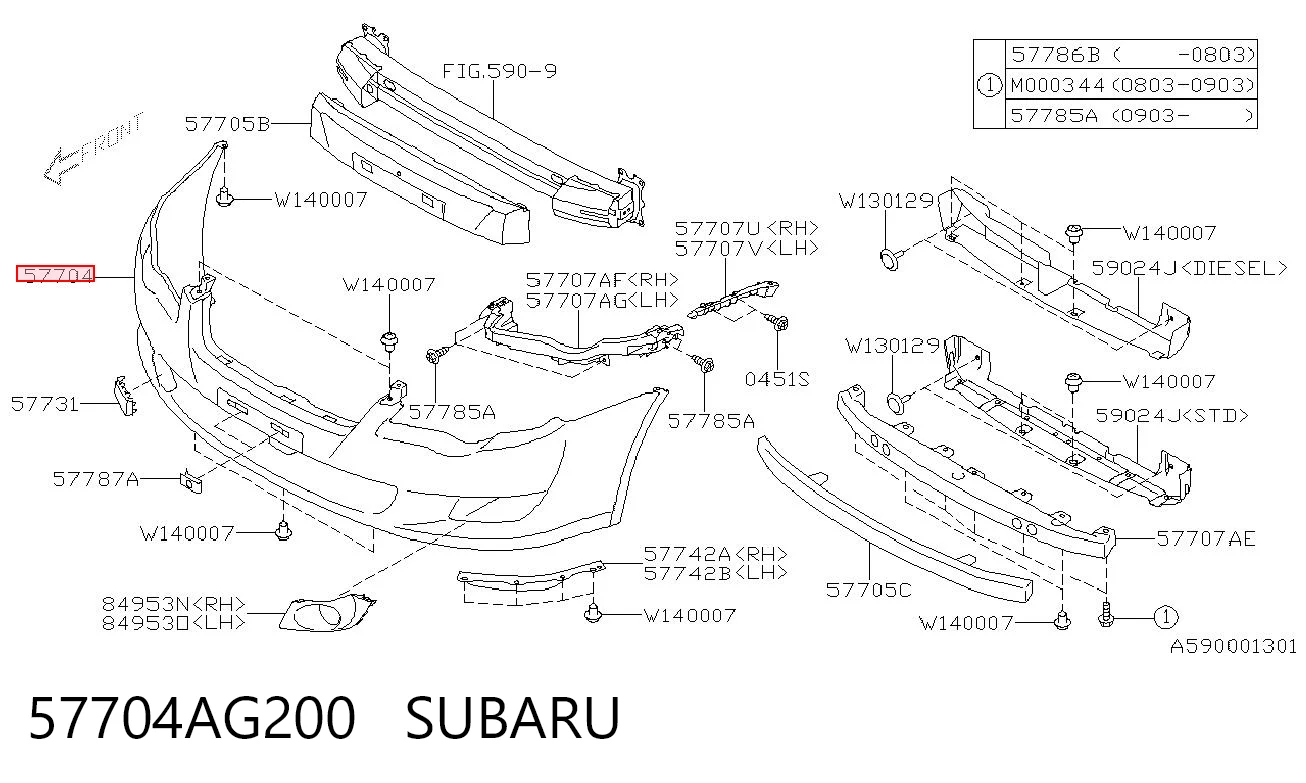 Бампер передній в зборі на Subaru Legacy IV B13