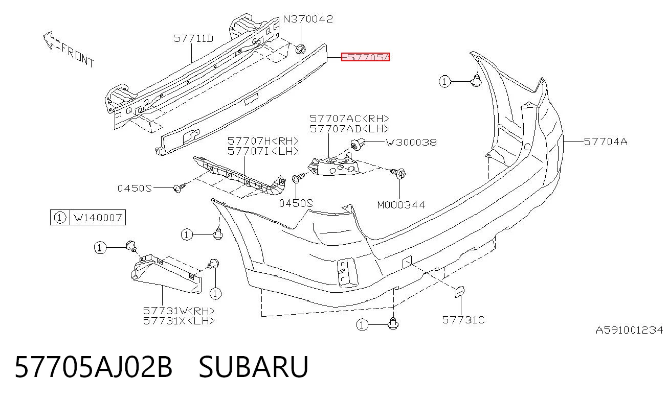 57705AJ02B Subaru Абсорбер бампера заднього