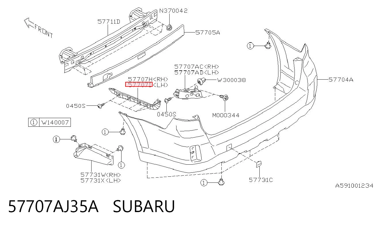57707AJ35A Subaru Кронштейн бампера заднього, лівий