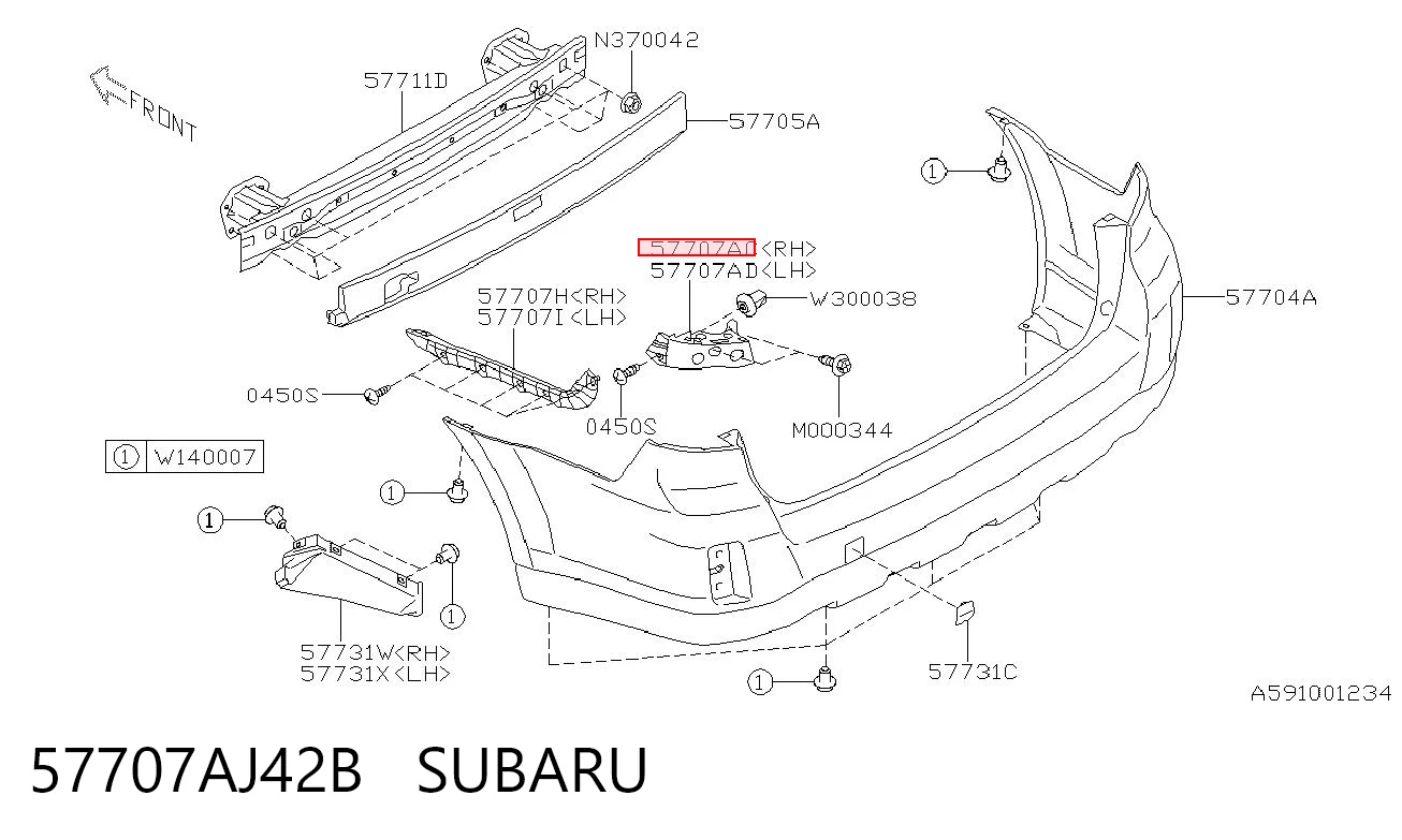 57707AJ42B Subaru Кронштейн бампера заднього, правий