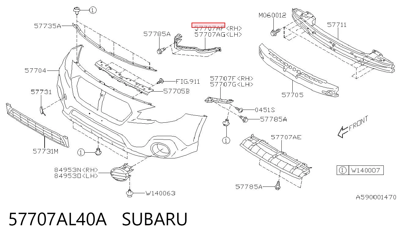 57707AL40A Subaru Кронштейн бампера переднього, правий