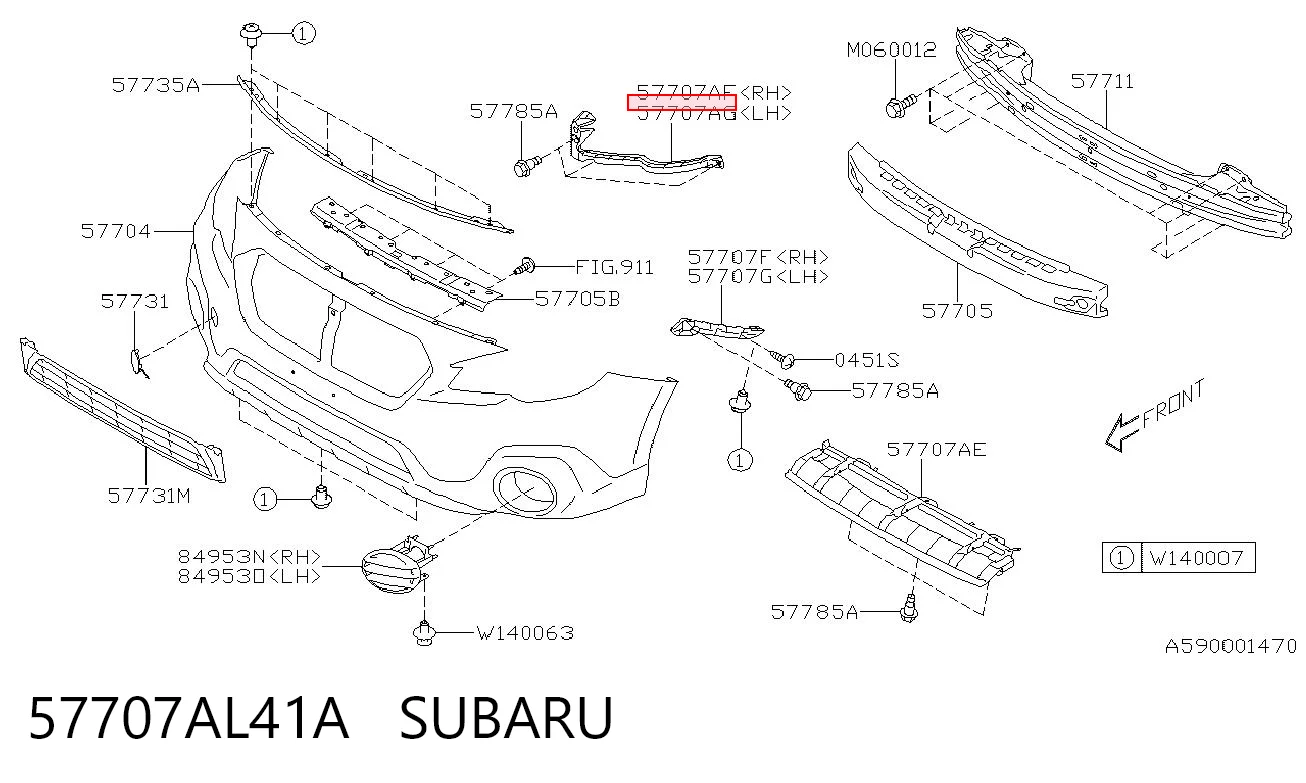 57707AL41A Subaru Лівий кронштейн переднього бампера
