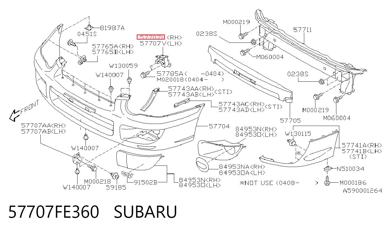 57707FE360 Subaru Кронштейн бампера переднього, зовнішній правий