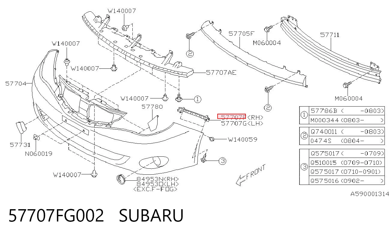 57707FG002 Subaru Кронштейн бампера переднього, правий