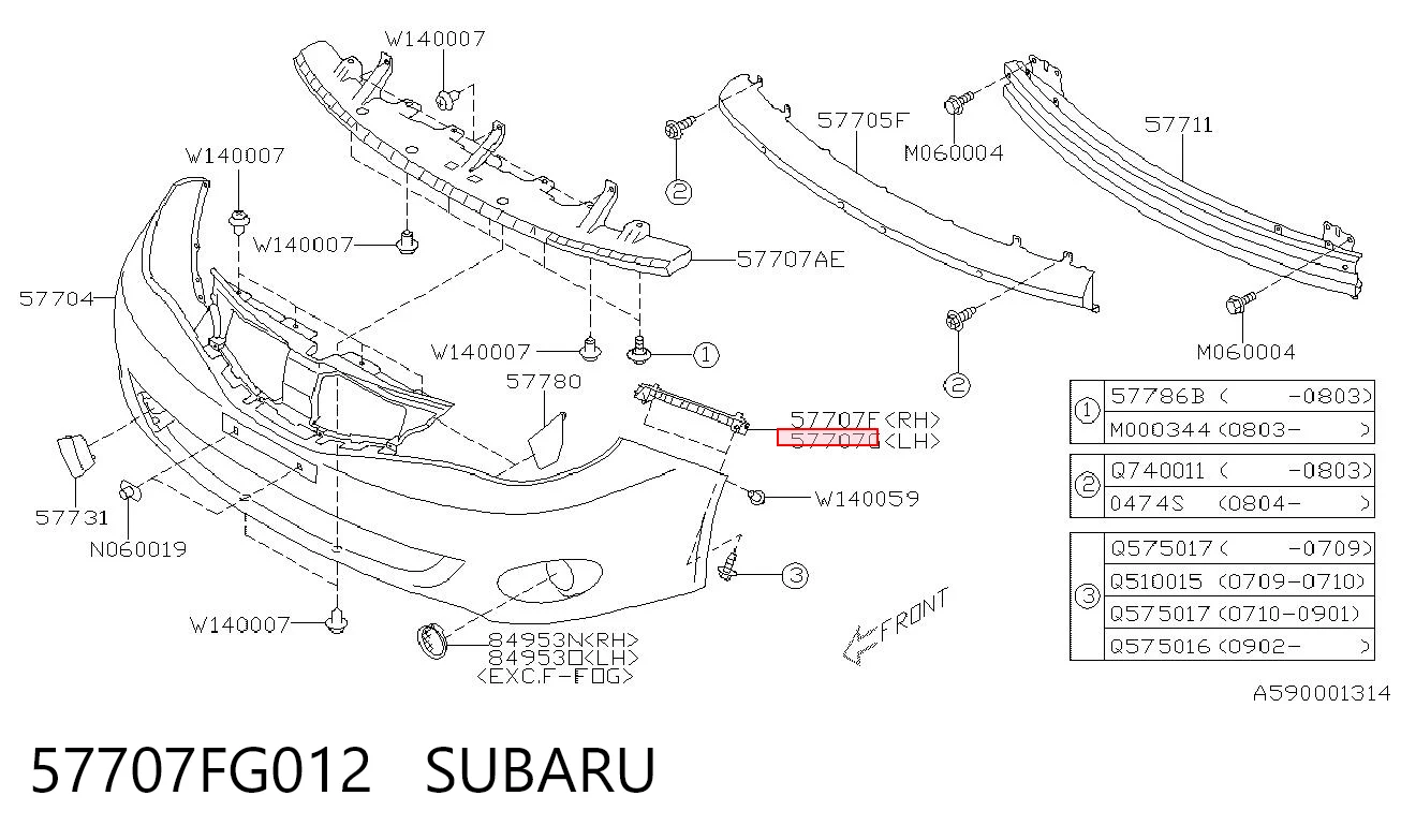 57707FG012 Subaru Кронштейн бампера переднього, зовнішній лівий