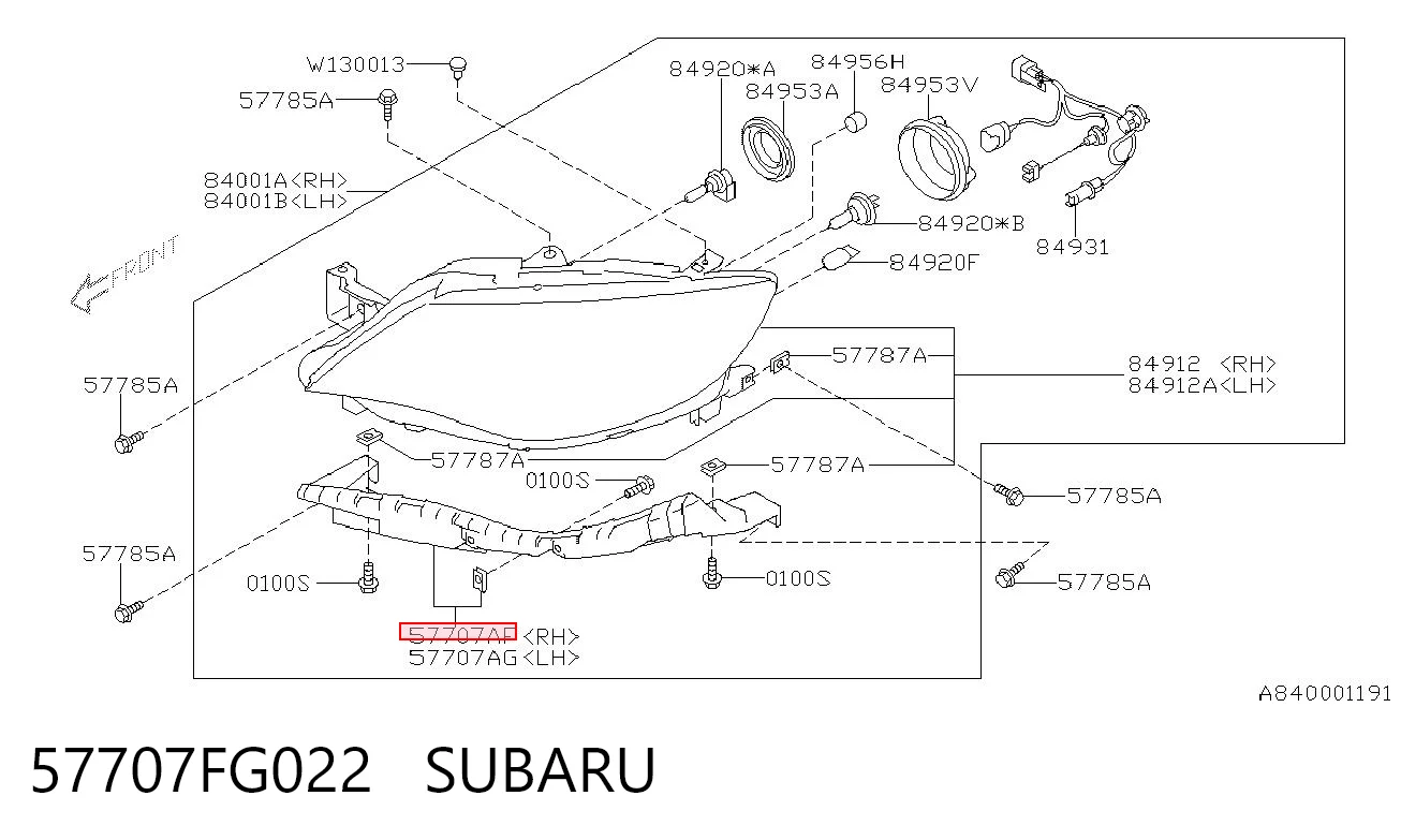 57707FG022 Subaru Кронштейн-адаптер кріплення фари передньої, правої