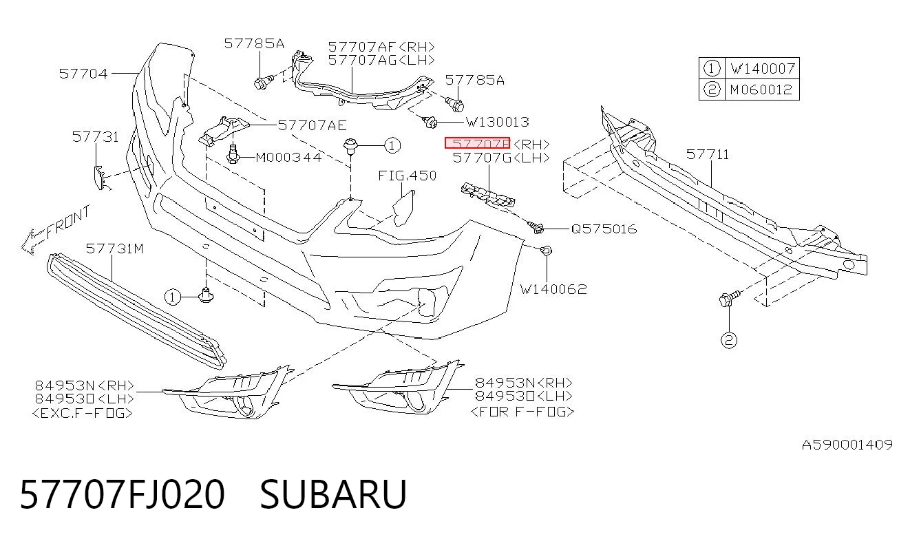 57707FJ020 Subaru Кронштейн бампера переднього, зовнішній правий