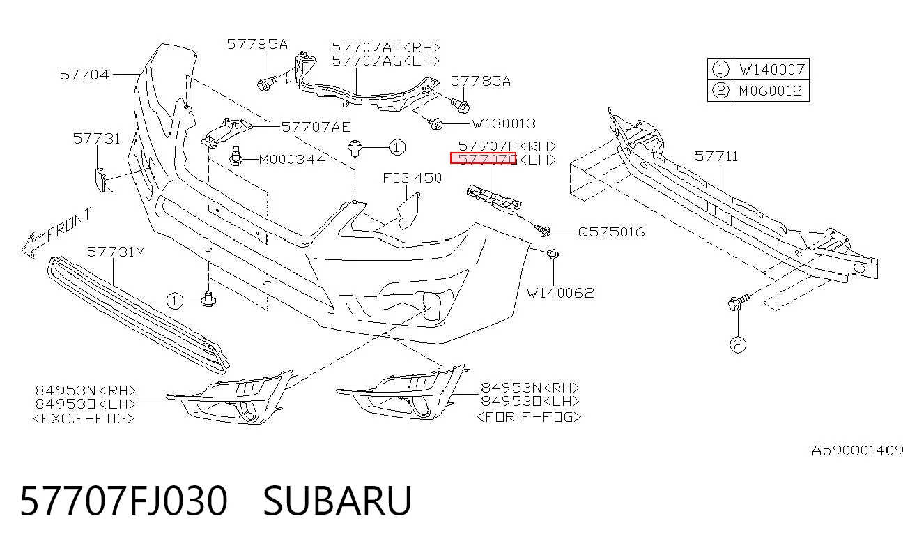 57707FJ030 Subaru Кронштейн бампера переднього, зовнішній лівий