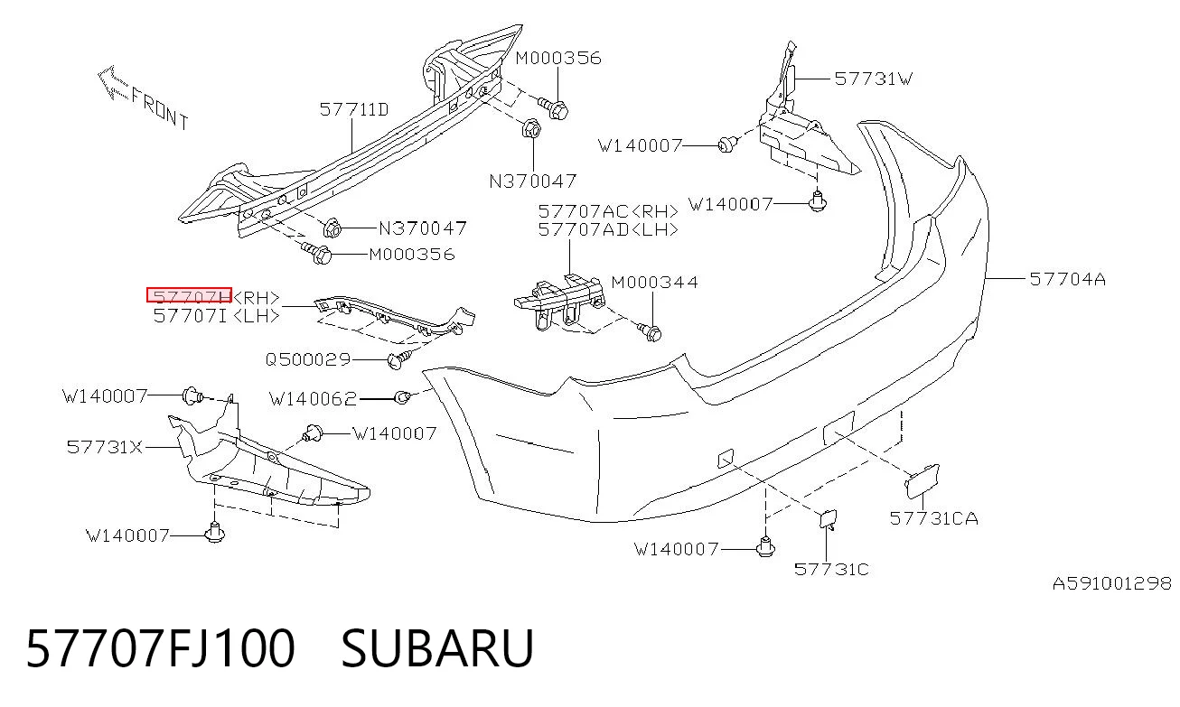 57707FJ100 Subaru Кронштейн бампера заднього, зовнішній правий