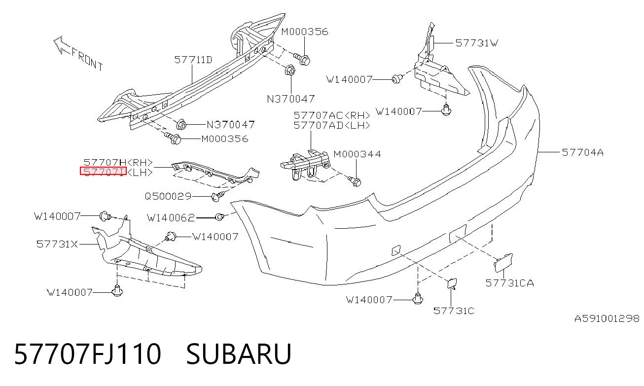 57707FJ110 Subaru Кронштейн бампера заднього, лівий