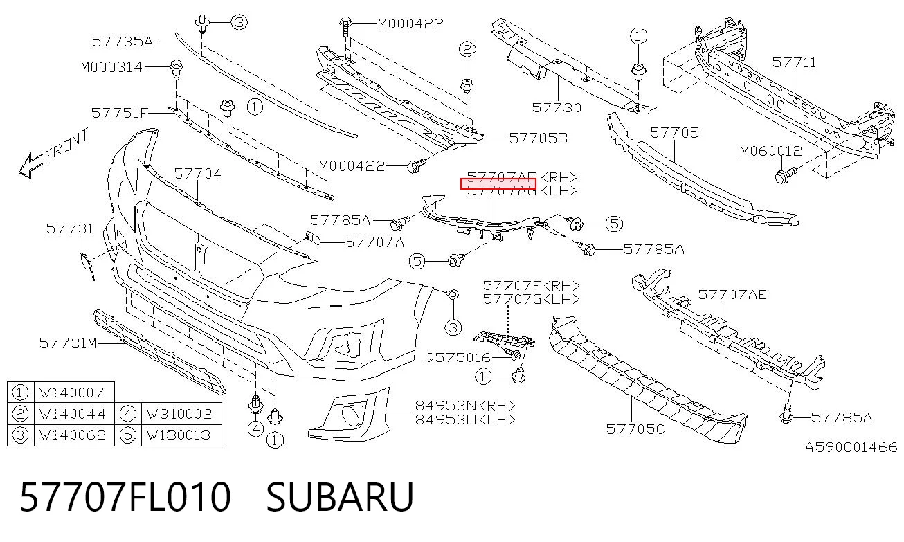 57707FL010 Subaru Лівий кронштейн переднього бампера