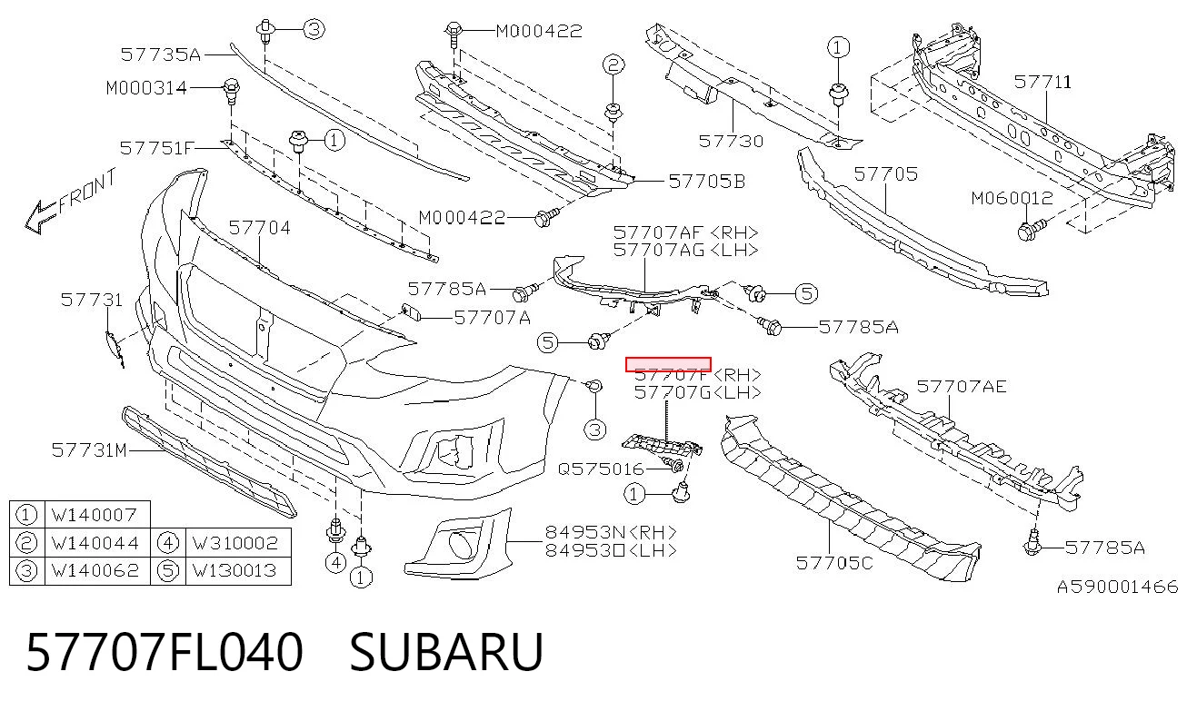 57707FL040 Subaru Кронштейн бампера переднього, правий