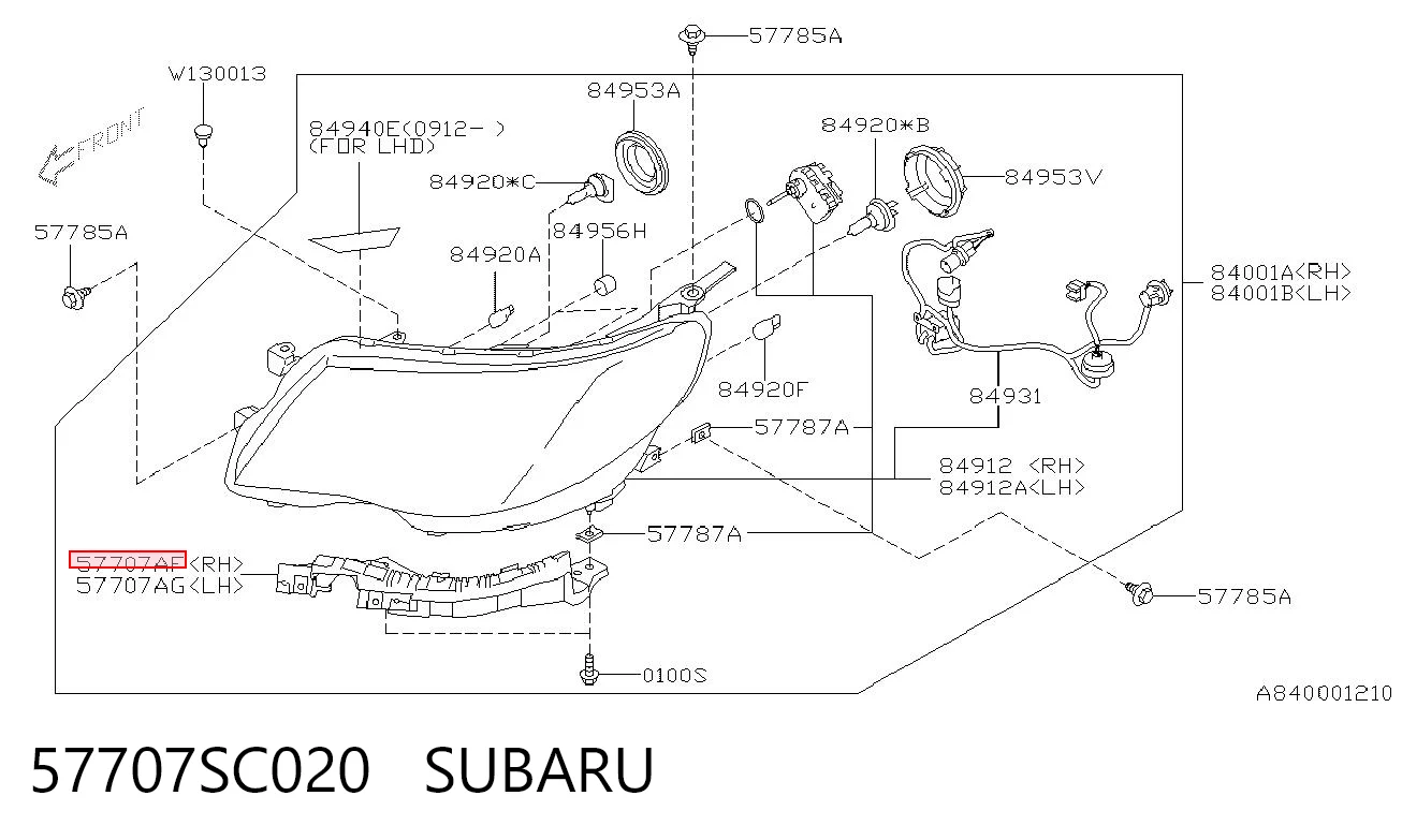 57707SC020 Subaru Кронштейн-адаптер кріплення фари передньої, правої