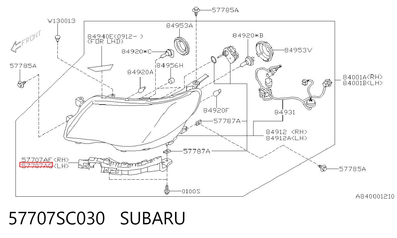 57707SC030 Subaru Кріплення фари передньої, лівої