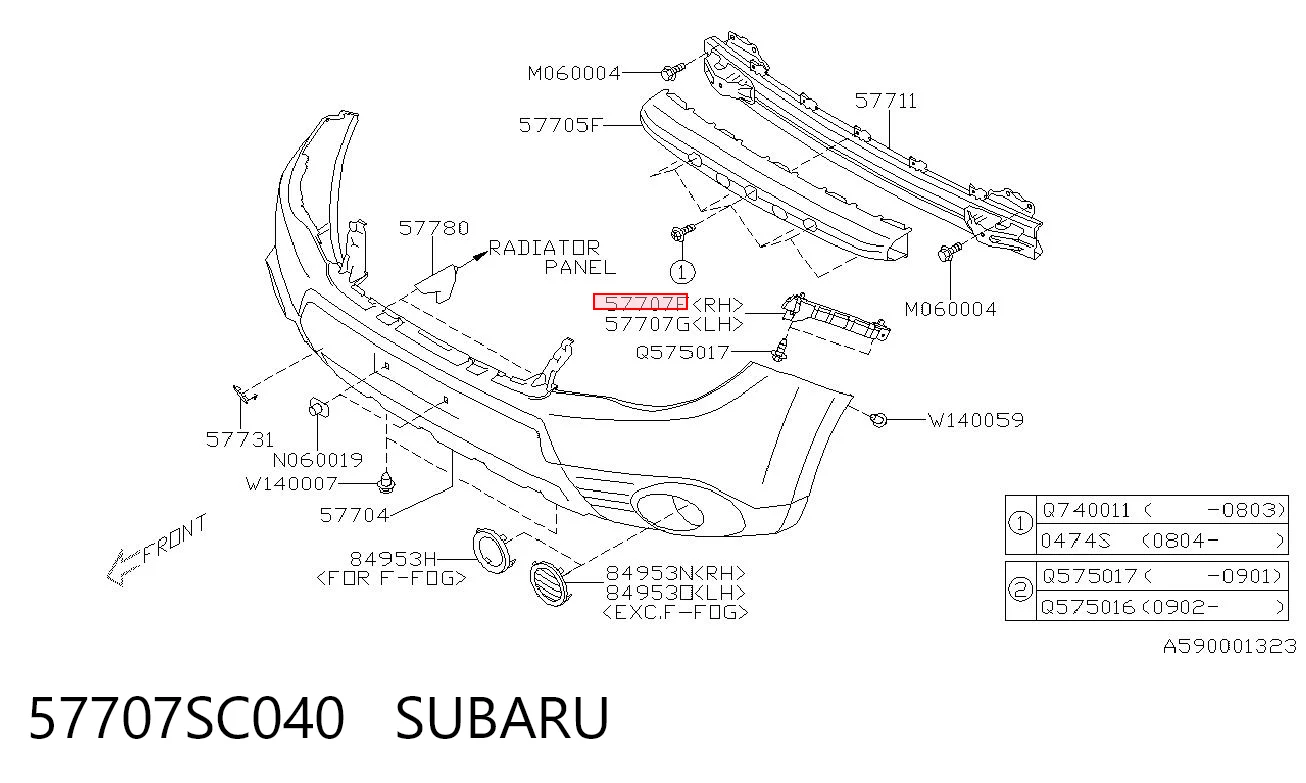 57707SC040 Subaru Праве кріплення переднього бампера