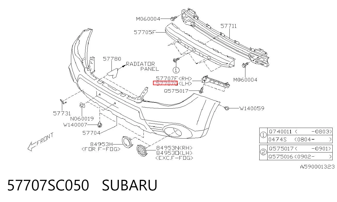 57707SC050 Subaru Лівий кронштейн переднього бампера
