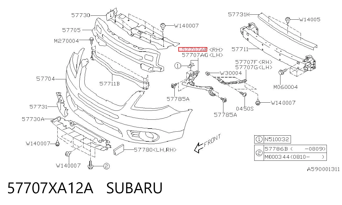 57707XA12A Subaru Кронштейн-адаптер кріплення фари передньої, правої