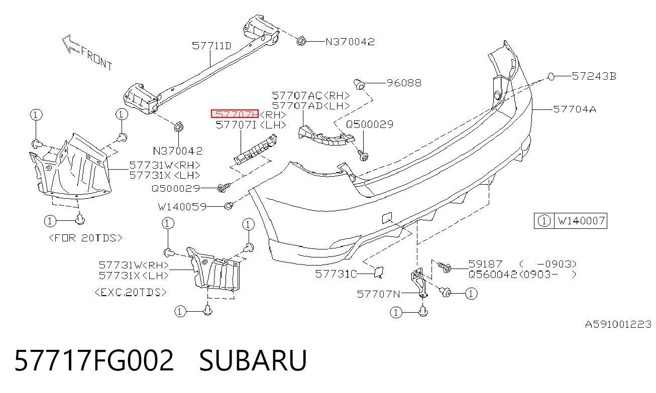57717FG002 Subaru Кронштейн бампера заднього, зовнішній правий