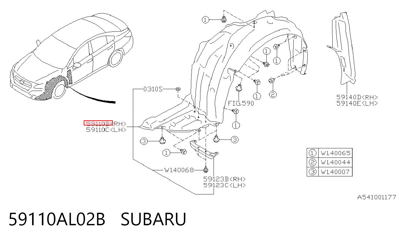59110AL02B Subaru Підкрилок переднього крила, правий