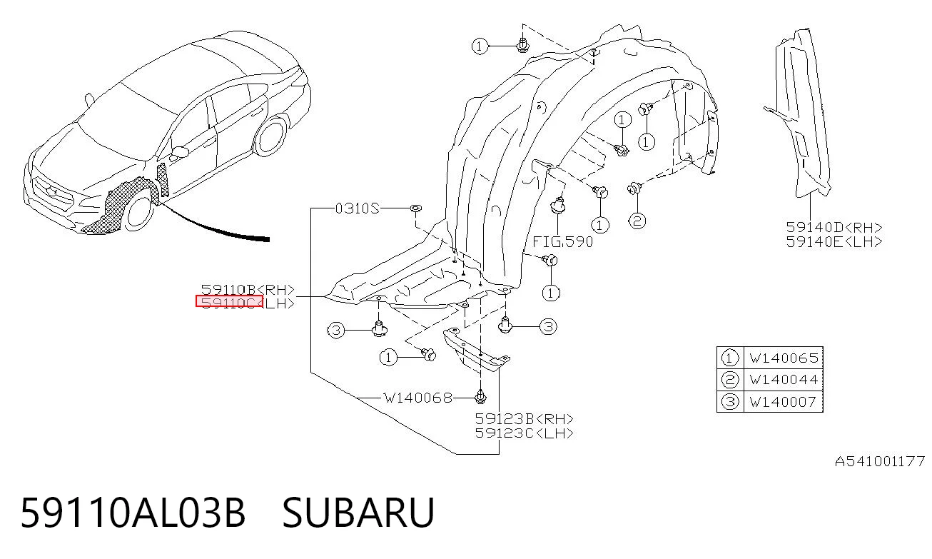 59110AL03B Subaru Підкрилок переднього крила, лівий
